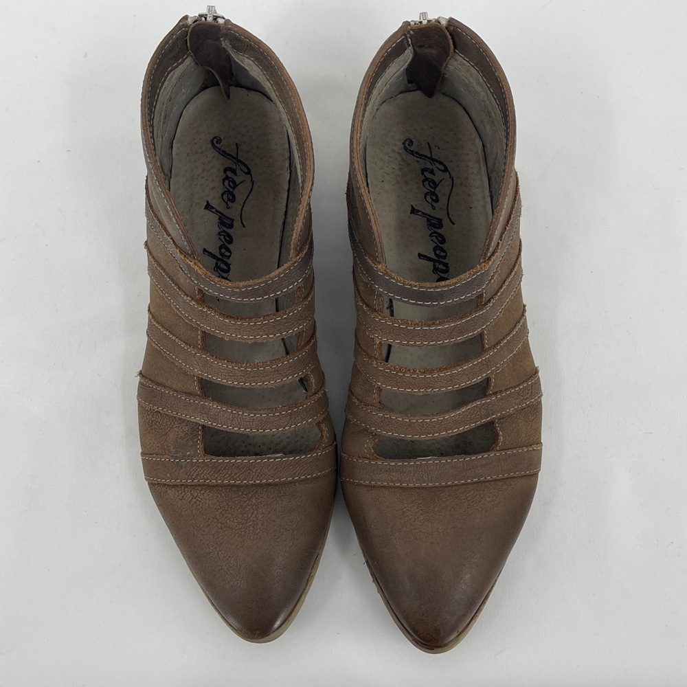 FREE PEOPLE EMMA Brown Leather Strappy BOOTIE SIZE 38 ZIPPER IN BACK - Picture 3 of 11